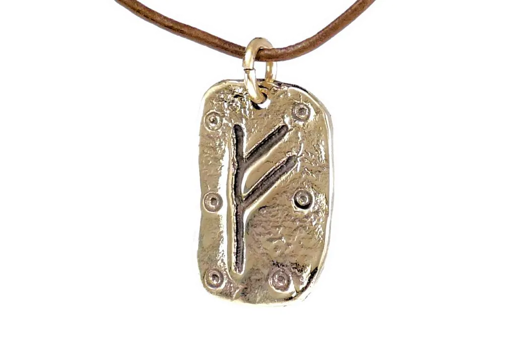 Rune Runen Anhänger Bronze Band/Kette Buchstabe F Fehu Feoh Rind Reichtum 87 