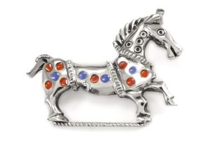 Pferdefibel mit Emaille, Silber