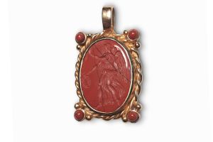 Roman Pendant with Intaglio of Victory, Nike, Gilded Silver